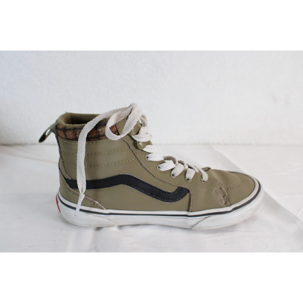 Vans Sk8-Hi MTE Olive Green Leather High Top Sneakers Plaid Collar Mens Kids 2 - Picture 4 of 14
